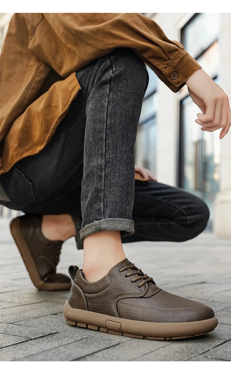 Shoes for Men Male Sneakers Leather Shoes Round Toe Apring and Autumn Wear-resistant Return To The Ancients Loafers All-match