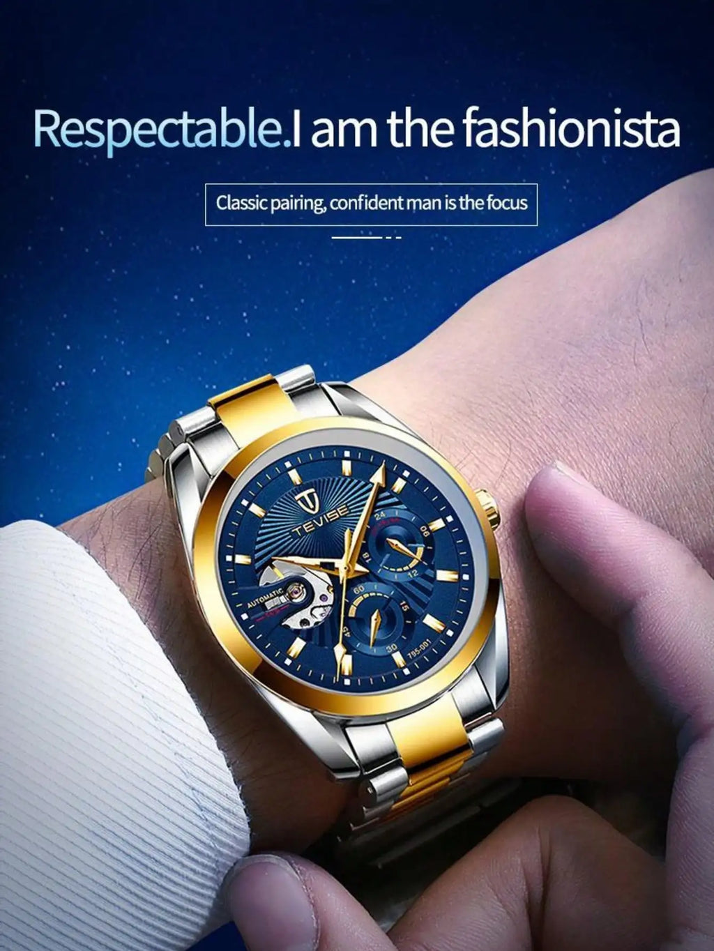 TEVISE men's watch - a business mechanical watch for fashionable men. High quality, suitable for daily wear in both formal and c