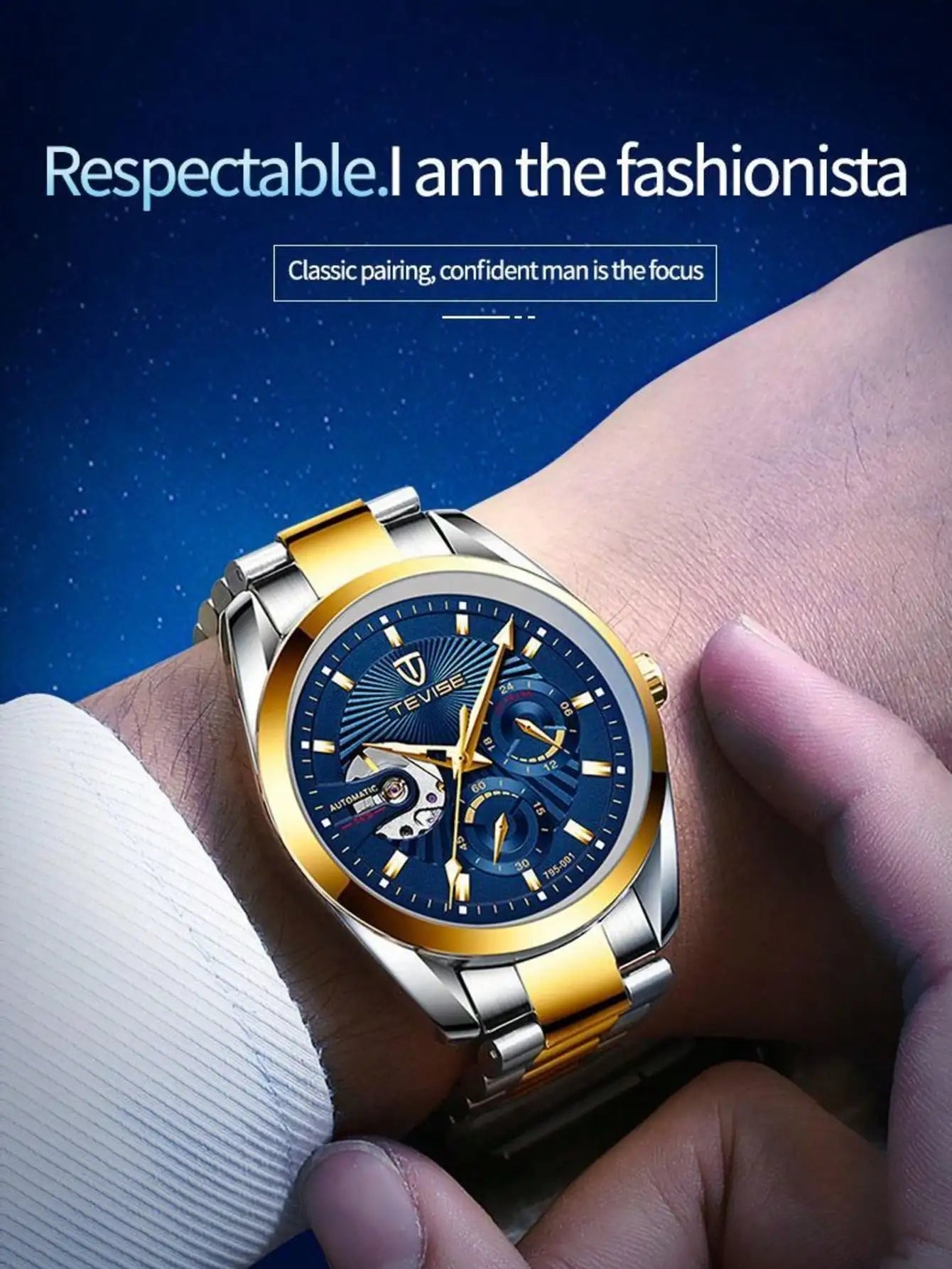 TEVISE men's watch - a business mechanical watch for fashionable men. High quality, suitable for daily wear in both formal and c