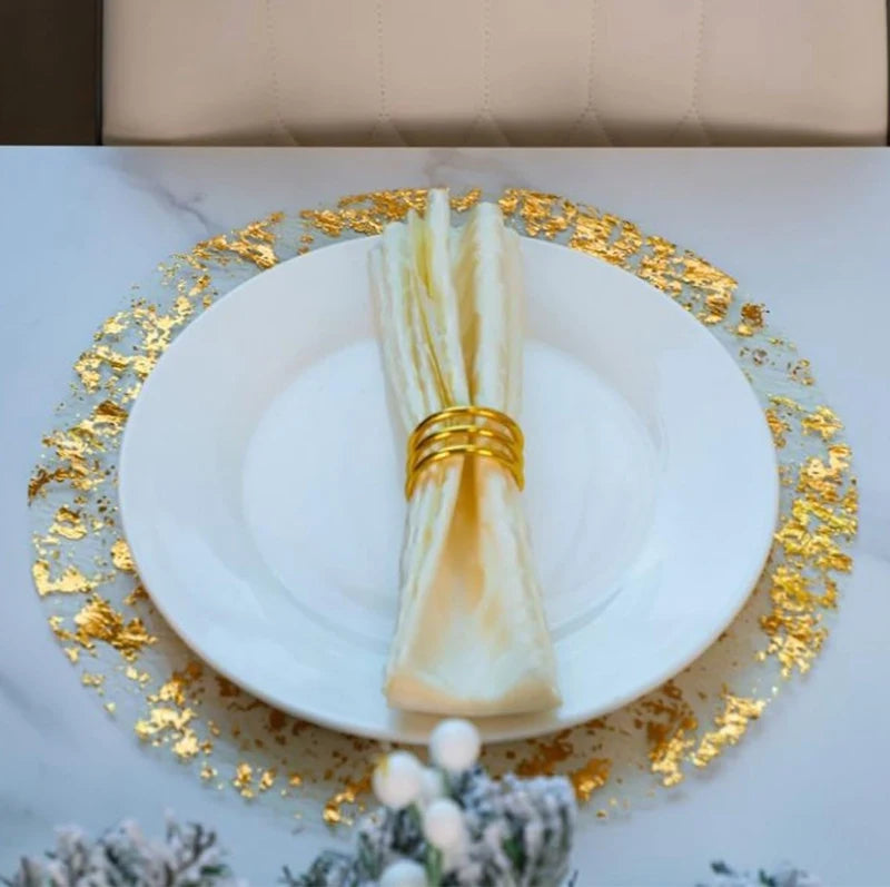 Round Gold Placemats Metallic Gold Foil Table Mats Disposable Fall Table Mates Dining Table Wedding Birthday Party Decorations