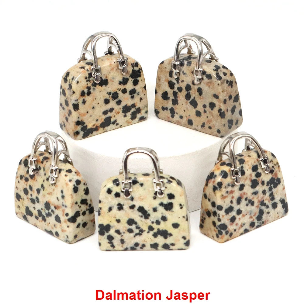 Handbag Shape Pendant Natural Crystal Stone Amethyst Quartz Healing Gems Fashion Bag Crafts for Jewelry Making DIY Necklace Gift