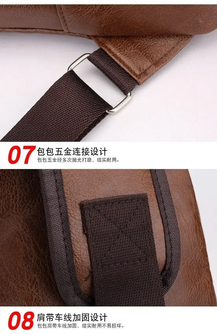 Men's Chest Bags Pack Business Messenger USB Charging Fashion PU Leather Waist Outdoor Casual Sports Brand Single Shoulder Bag