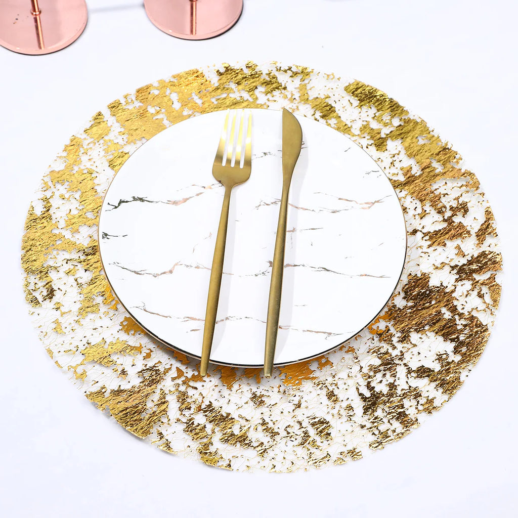 Round Gold Placemats Metallic Gold Foil Table Mats Disposable Fall Table Mates Dining Table Wedding Birthday Party Decorations