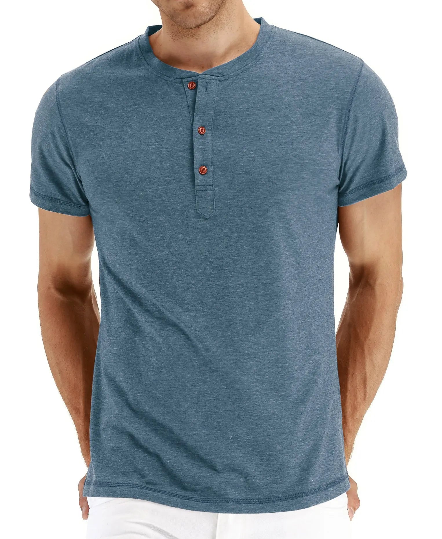 Summer Men T Shirt Short Sleeve Fashion Henley Collar Tshirt Solid Button Casual Men's Tshirts Cotton Tops Tees Mens Clothing