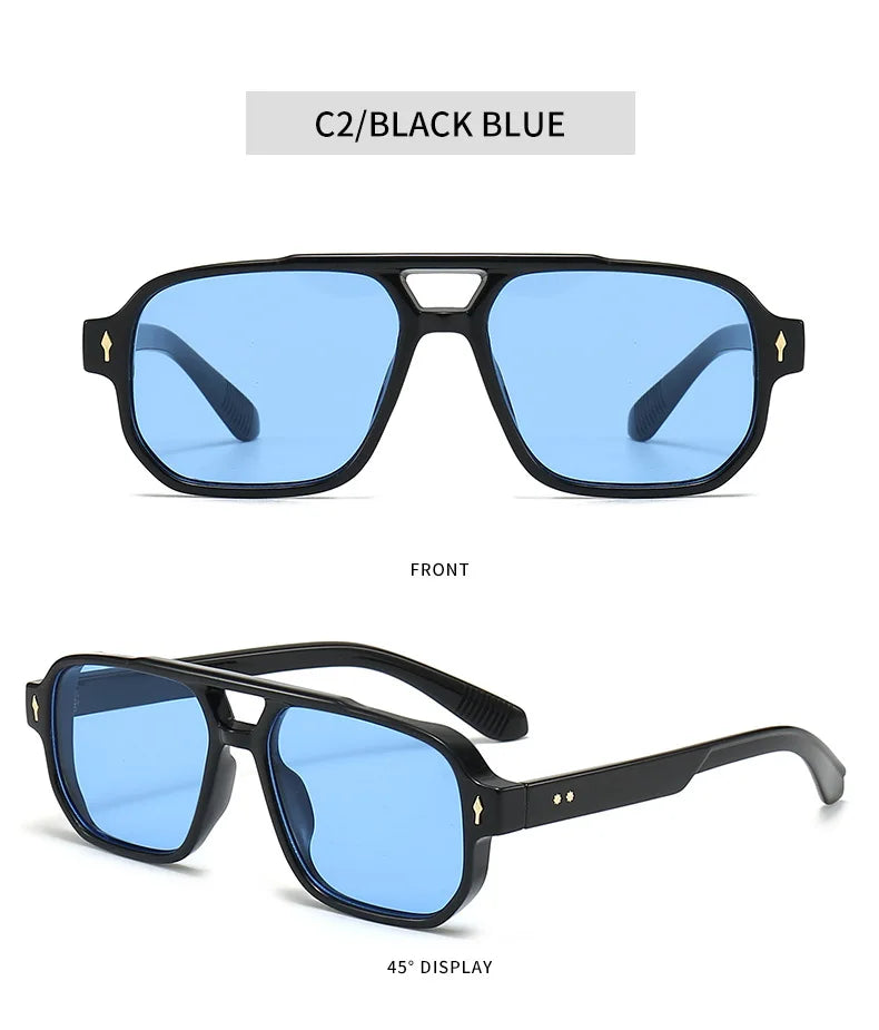 New Retro Double Bridge Square Sunglasses For Women Men Fashion Luxury Design Rivets Sun Glasses Trending Shades UV400 Eyeglasse