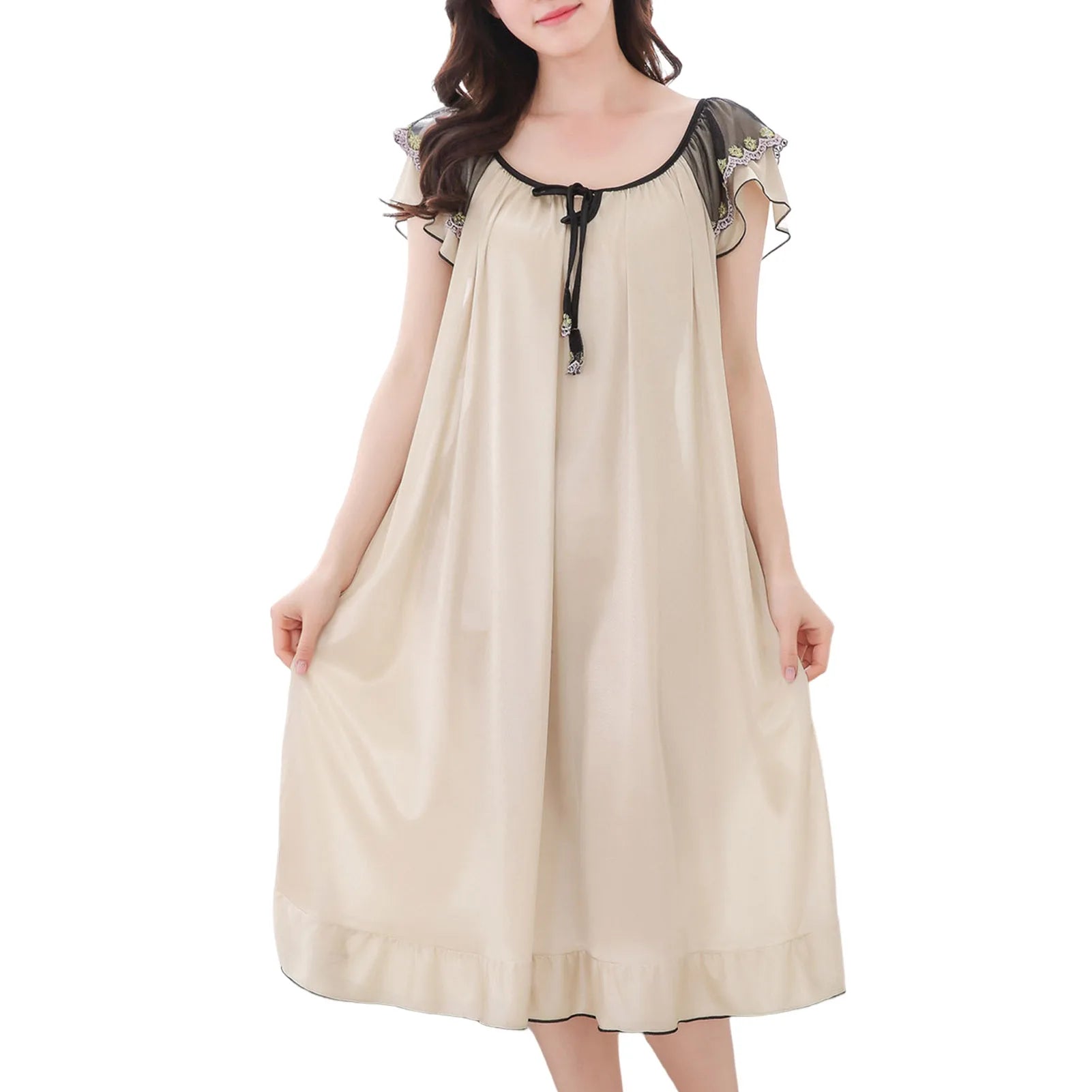 Night Dress Women Short Sleeve V Neck Homewear Long Dress Nightgowns Sleepwear Nachtkleding Vrouwen Night Gown For Women