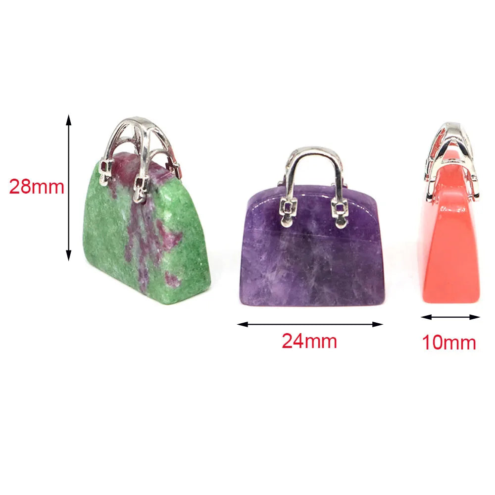 Handbag Shape Pendant Natural Crystal Stone Amethyst Quartz Healing Gems Fashion Bag Crafts for Jewelry Making DIY Necklace Gift