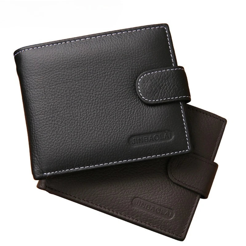 Genuine Leather Mens Wallet Premium Product Real Cowhide Wallets for Man Short Black Walet Portefeuille Homme Short Purses
