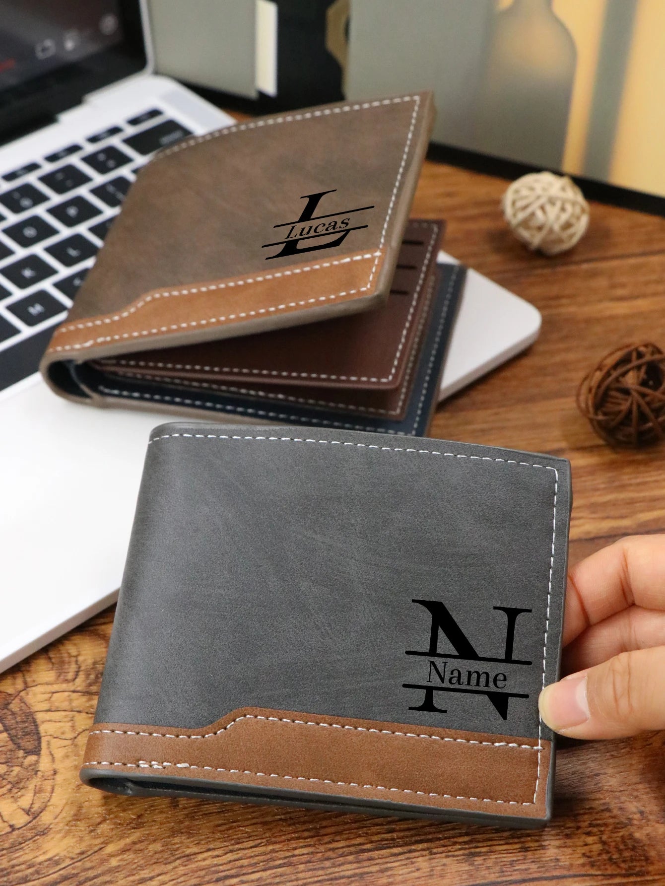 Personalized Wallet With Initial And Name, Customized Mens Wallet,Custom Letter A-Z Monogram Style For Daily Carry,