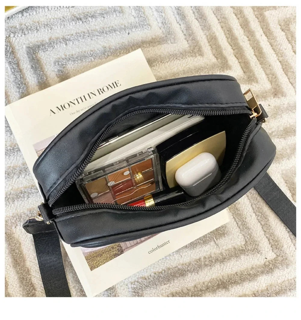 Shoulder Bag High Quality Women's PU Rolling Strip Camera Bag Shoulder Bag Mobile Phone Bag Casual Crossbody Bag