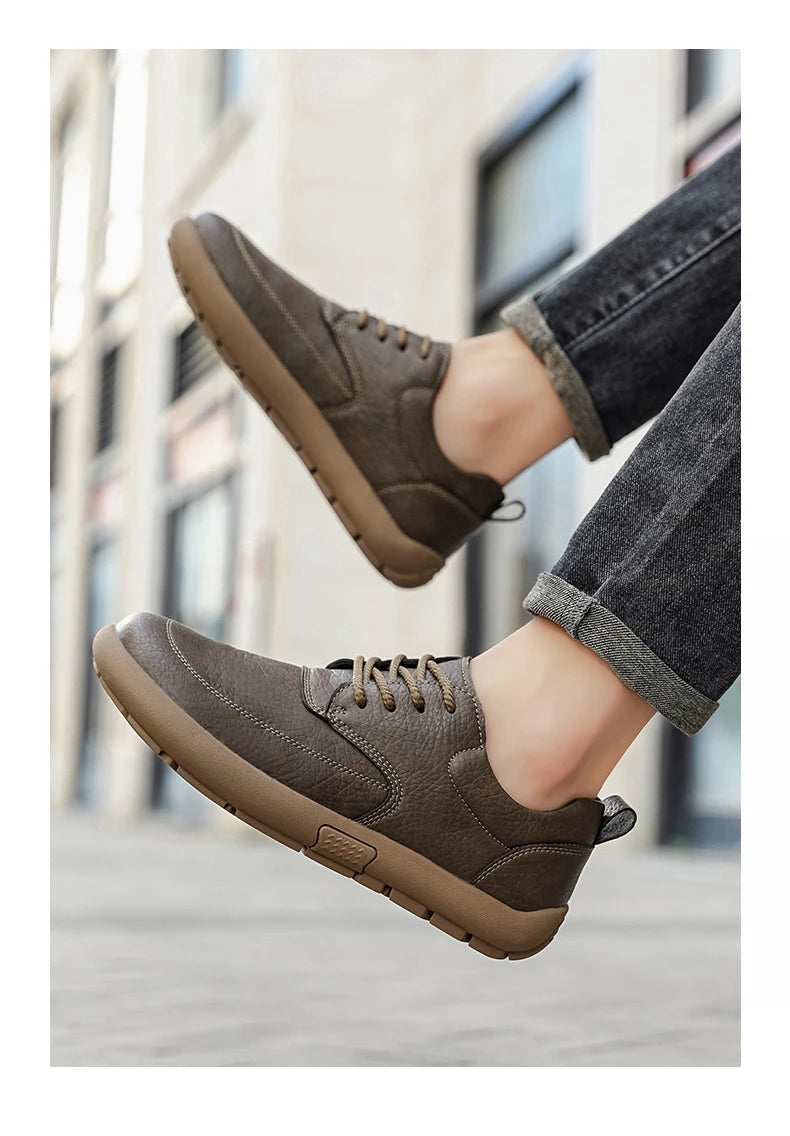 Shoes for Men Male Sneakers Leather Shoes Round Toe Apring and Autumn Wear-resistant Return To The Ancients Loafers All-match