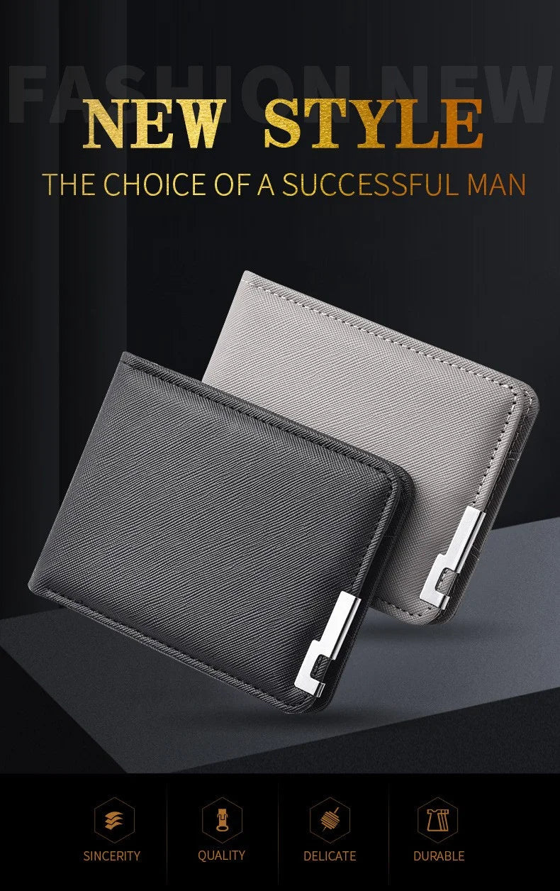 Men's Slim Wallet – PU Leather, Multi-Card Holder with Metal Accent, Lightweight & Stylish for Daily Use