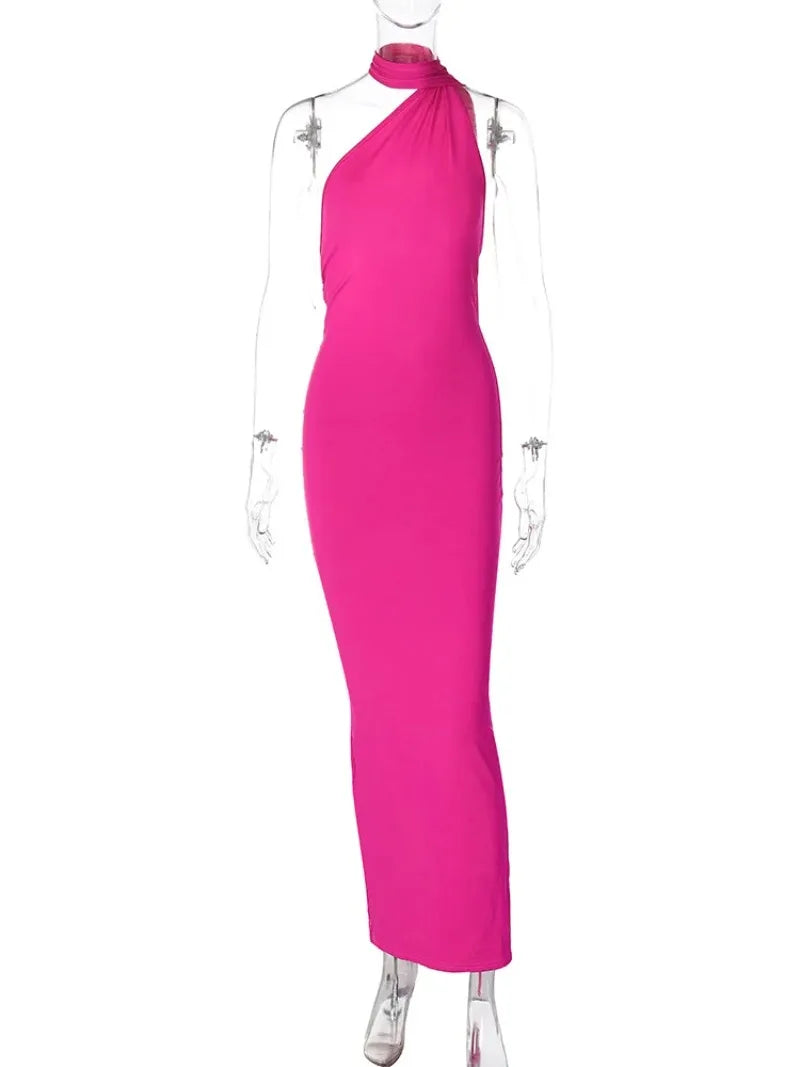 Women's Dress Summer New Sexy Backless Pleated Slim Pure Color One Shoulder Temperament Dress Streetwear Fashion Outfits Dresses