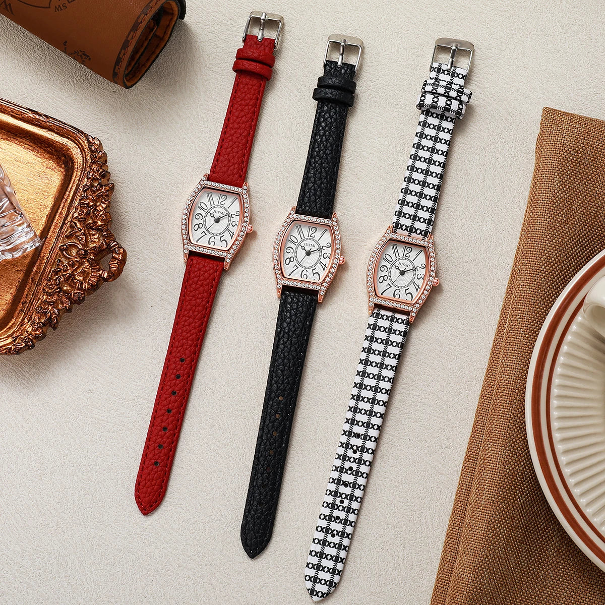 Women’s watch, student design, simple and elegant, lightweight luxury, niche fashion, sophisticated feel, wine barrel shape, exq