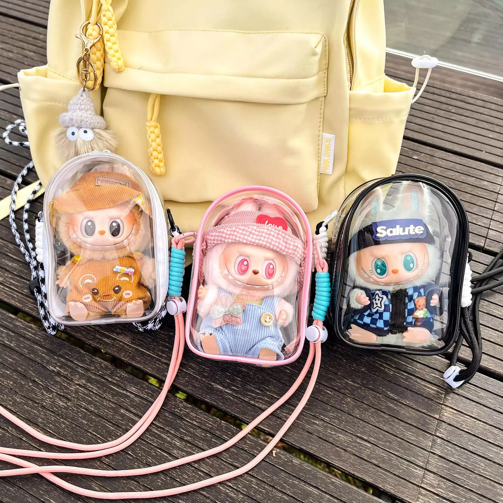Labubu Protect Case Labubu Sitting Party 15cm Cotton Doll Shoulder Pain Bag PVC Storage Bag Labubu Walk Bag Dustproof