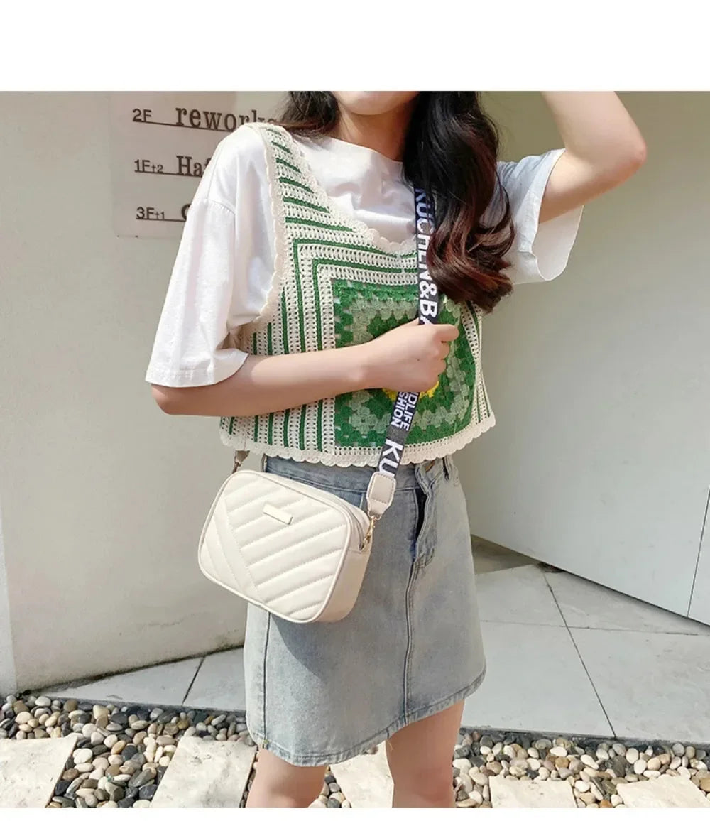 Shoulder Bag High Quality Women's PU Rolling Strip Camera Bag Shoulder Bag Mobile Phone Bag Casual Crossbody Bag