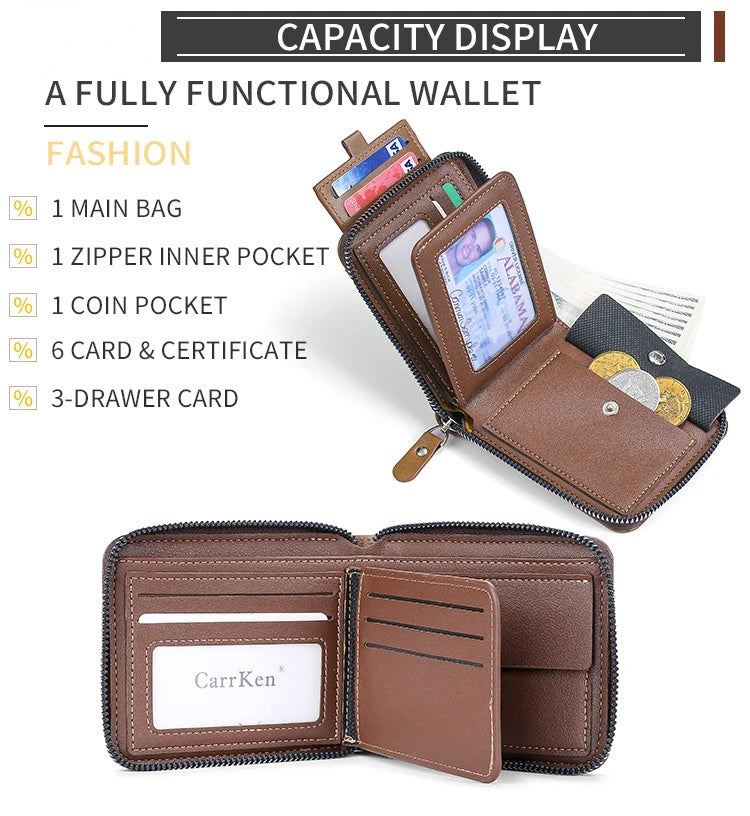 Men's Wallet Made of Leather Wax Oil Skin Purse for Men Coin Purse Short Male Card Holder Wallets Zipper Around Money Bag