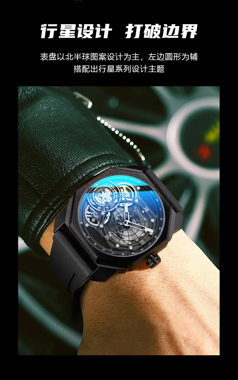 Mens Automatic Mechanical Watch for Man European American Business Leisure Wristwatches Silver Luminous Waterproof Men Watches