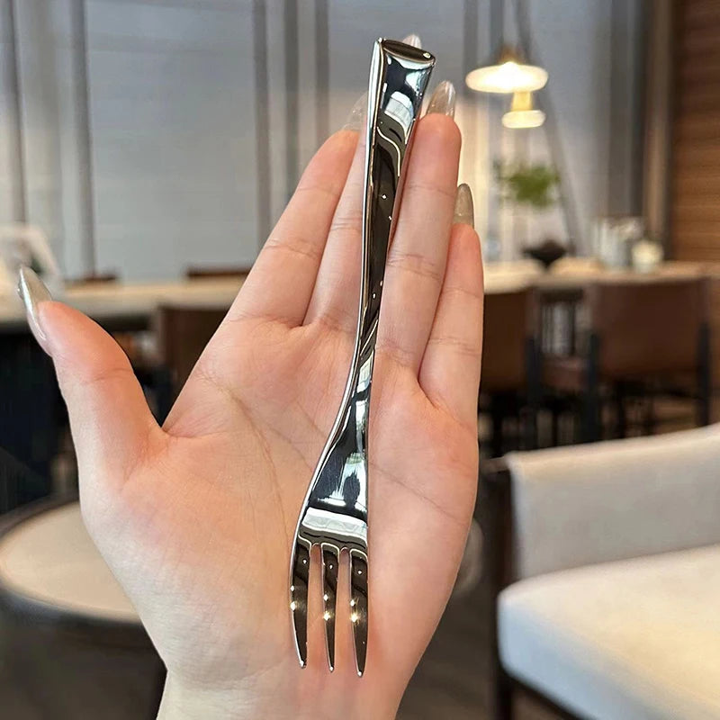 NEW! Stainless Steel Dinner Fork Long Handle Table Forks Set Korean Cutlery Four Tine Salad Dessert Fruit Forks Kitchen
