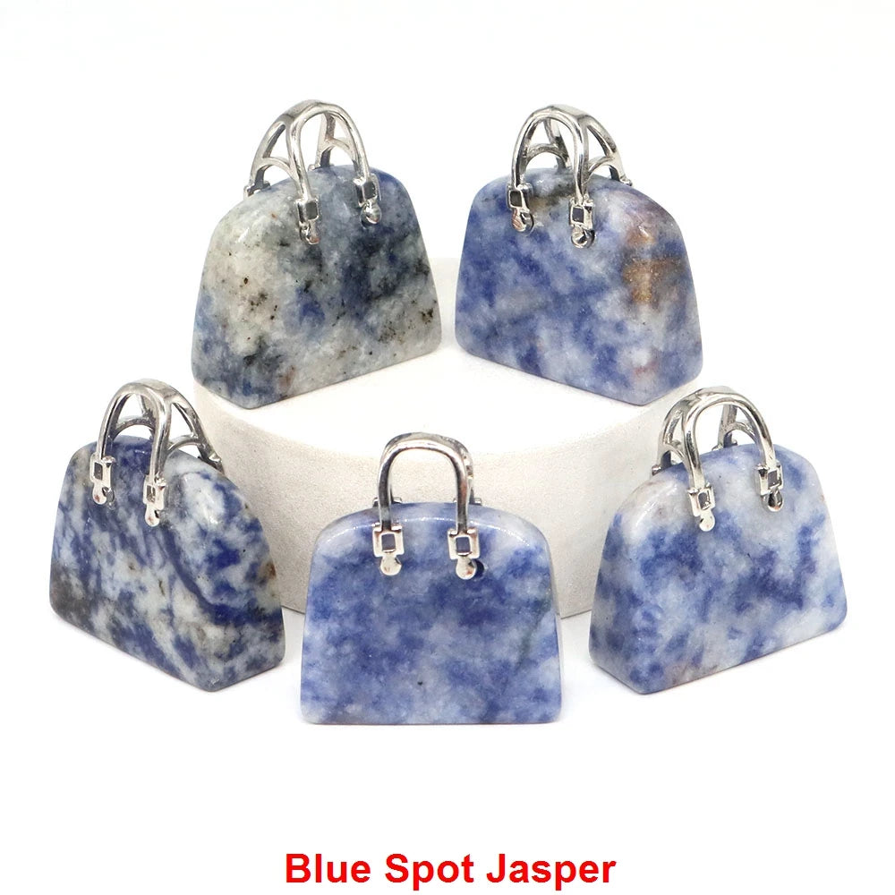 Handbag Shape Pendant Natural Crystal Stone Amethyst Quartz Healing Gems Fashion Bag Crafts for Jewelry Making DIY Necklace Gift