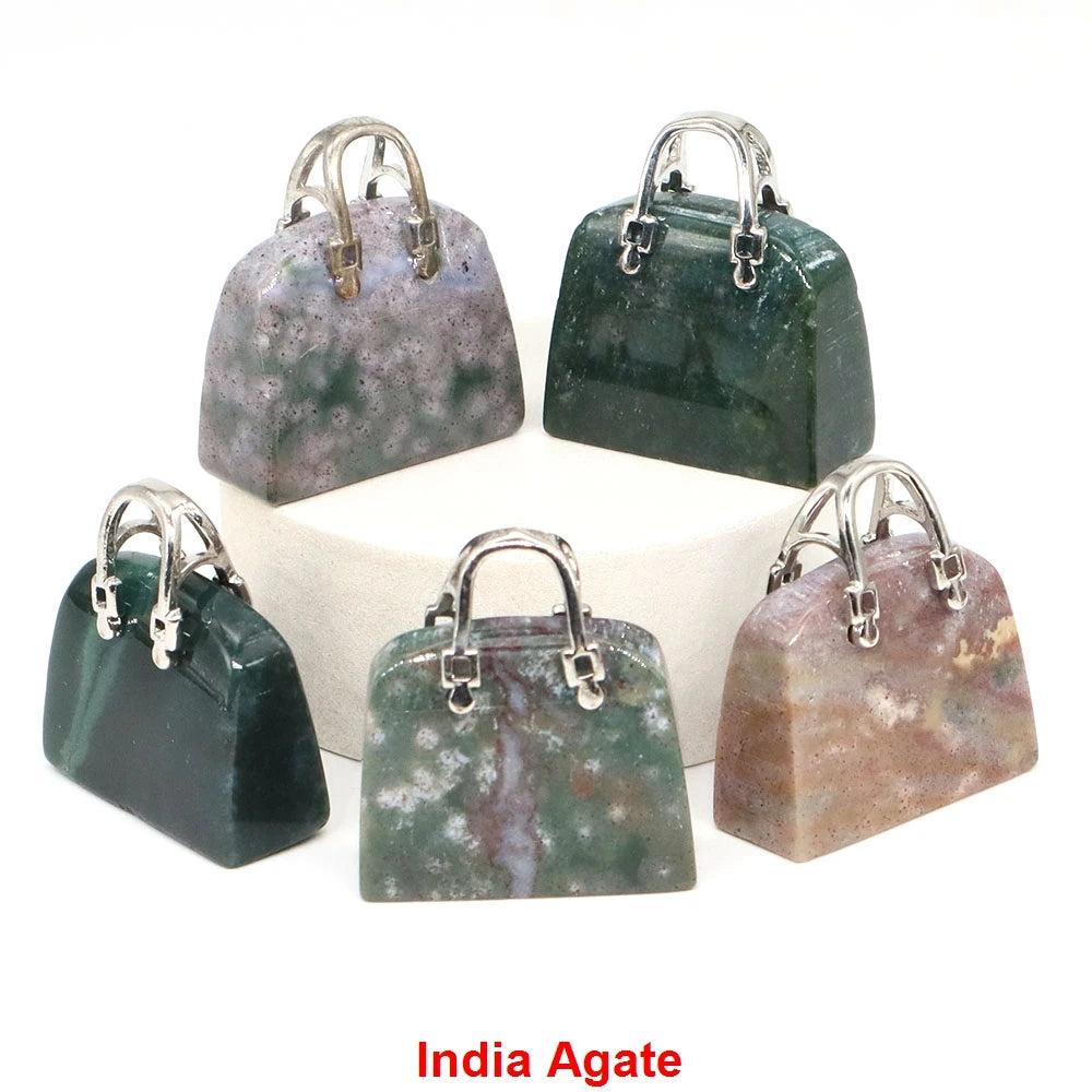 Handbag Shape Pendant Natural Crystal Stone Amethyst Quartz Healing Gems Fashion Bag Crafts for Jewelry Making DIY Necklace Gift