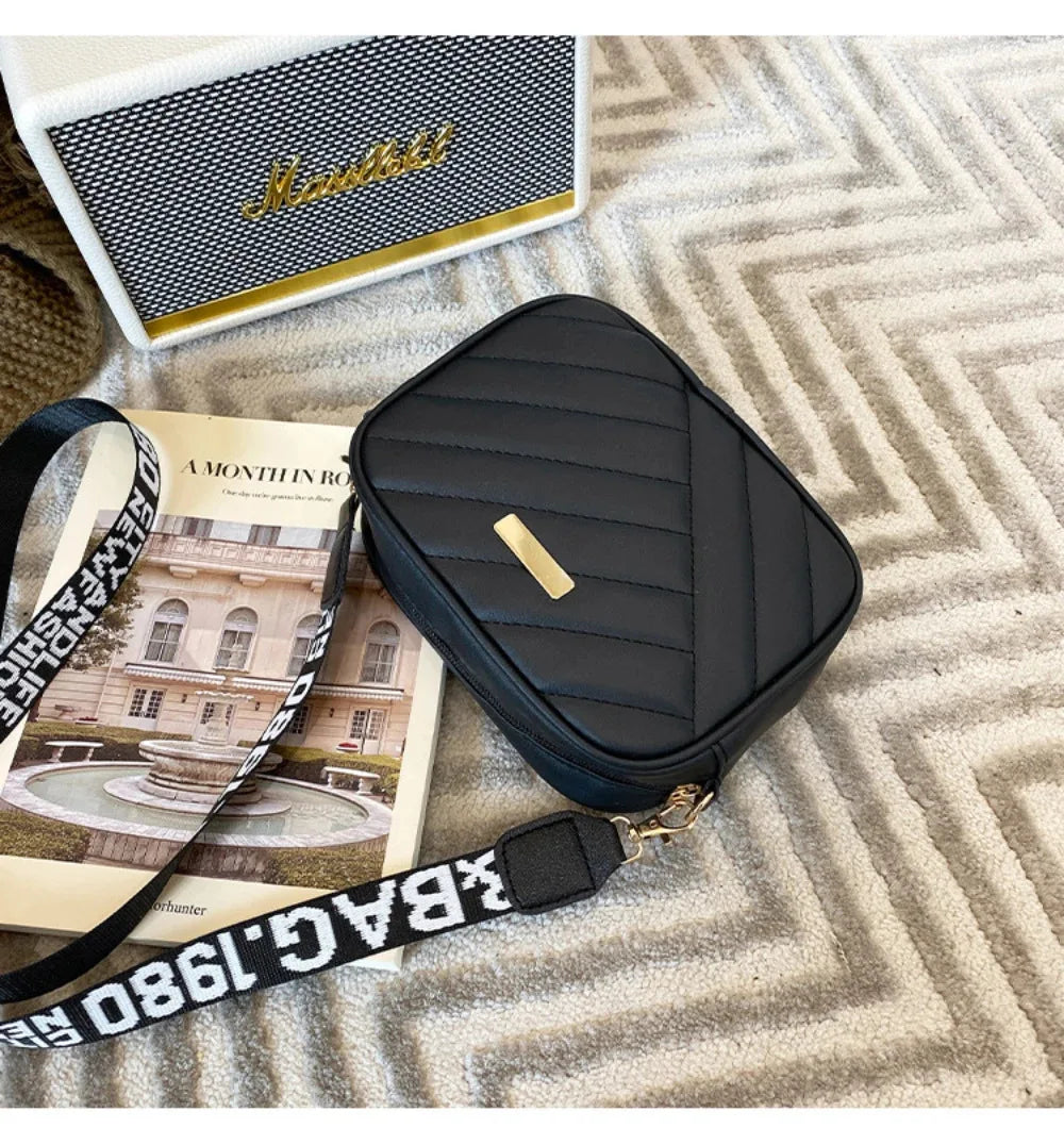 Shoulder Bag High Quality Women's PU Rolling Strip Camera Bag Shoulder Bag Mobile Phone Bag Casual Crossbody Bag