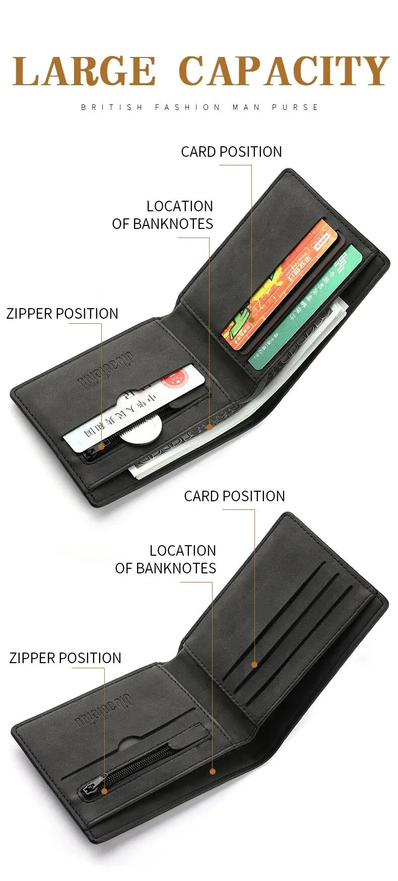 Men's Fashion Wallet For PU Leather Short Purse with Dollar Clip Multi Card Slots Large Capacity Coin Holder Slim Money