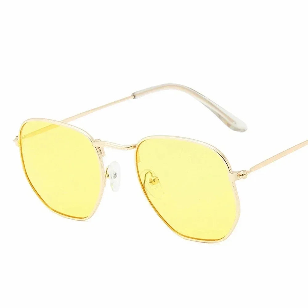 Men Sunglases Hexagon Sun Glasses NEW Women Metal Frame Fishing Glasses Gold tea Eyewear Lentes De Sol Hombre Okulary UV400