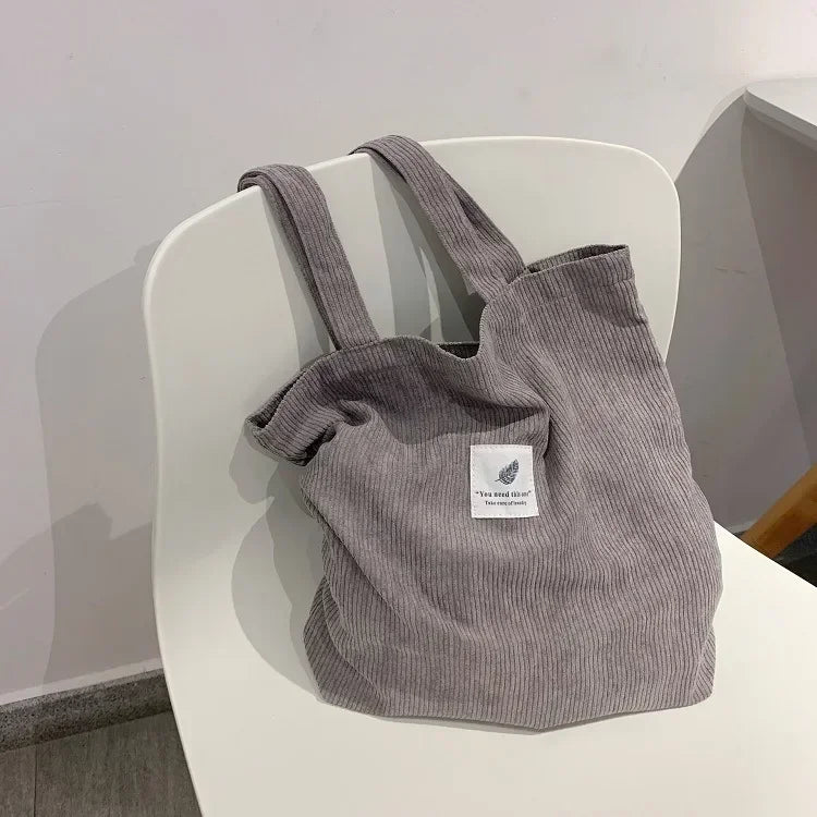Corduroy Bag Handbags for Women Shoulder Bags Female Soft Solid Color Storage Reusable Girls Large Capacity Shopper Totes Bag