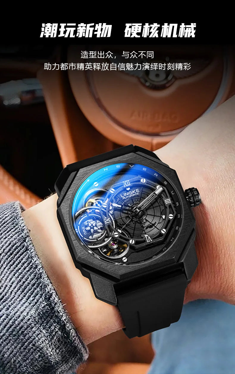 Mens Automatic Mechanical Watch for Man European American Business Leisure Wristwatches Silver Luminous Waterproof Men Watches