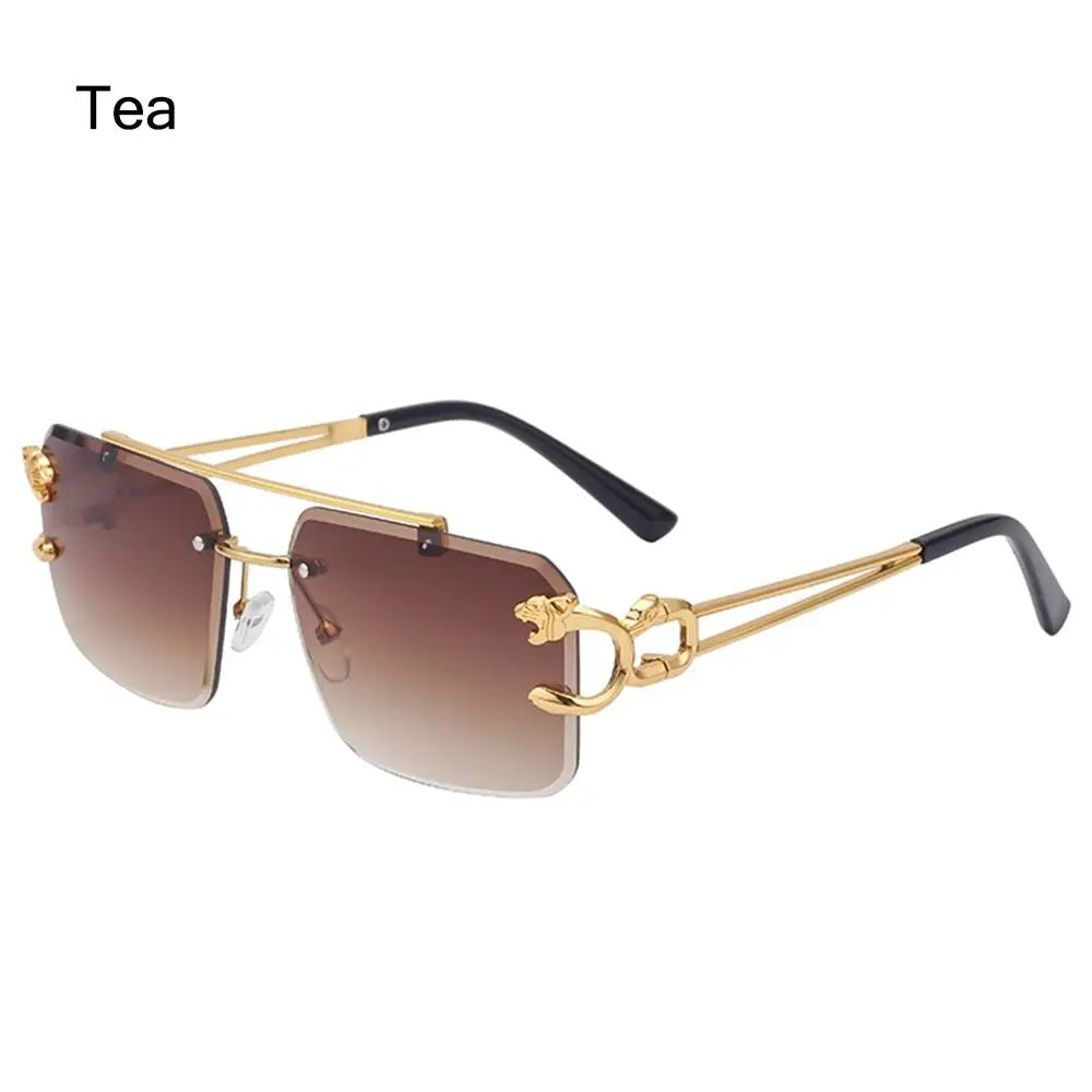 Steampunk Rimless Square Sunglasses Men 2025 Luxury Brand Designer Gold Lion Decoration Sun Glasses for Women Vintage Eyewear