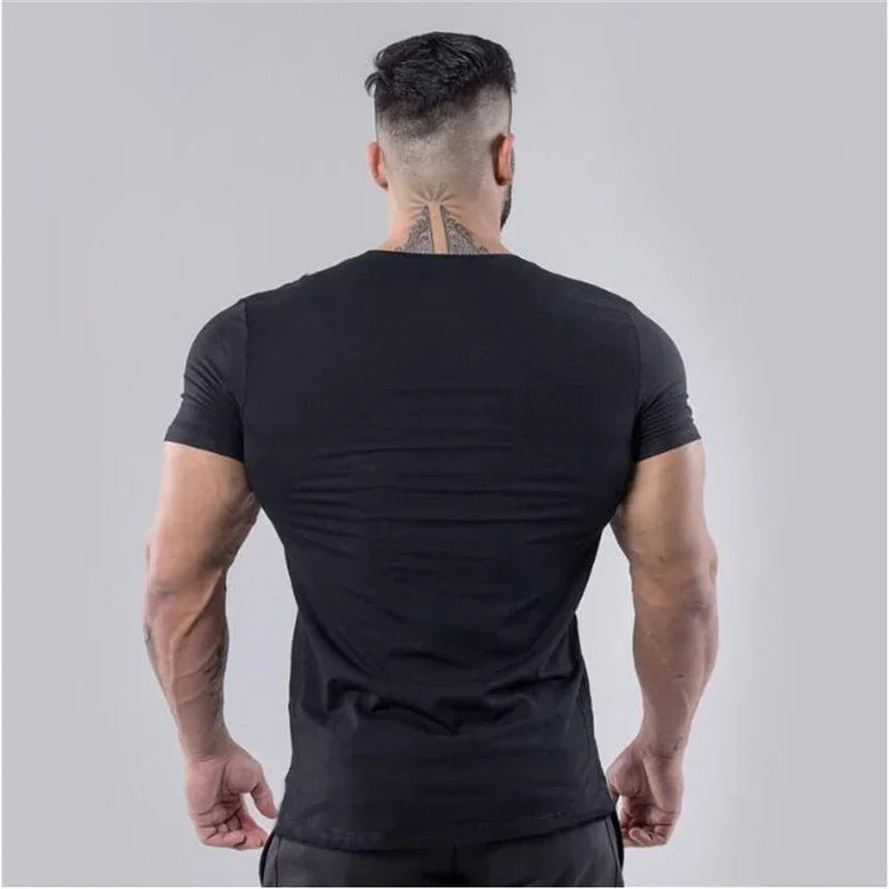 Mens Plain  Summer Cotton Breathable Short Sleeve Shirts Running V-neck T-shirt Gym Bodybuilding Fitness Workout Muscle Clothin