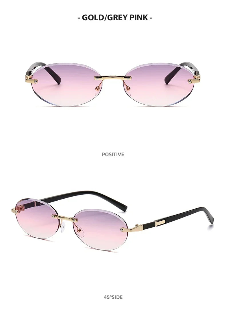 Popular Women Shades Oval Sun Glasses for Female Male Summer Glasses UV400 Rimless Sun Glasses Round Fashion Gafas De Sol Очки