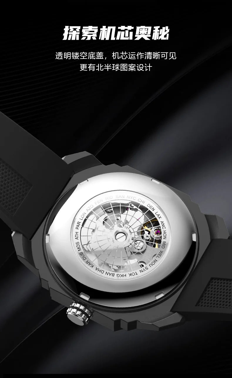 Mens Automatic Mechanical Watch for Man European American Business Leisure Wristwatches Silver Luminous Waterproof Men Watches