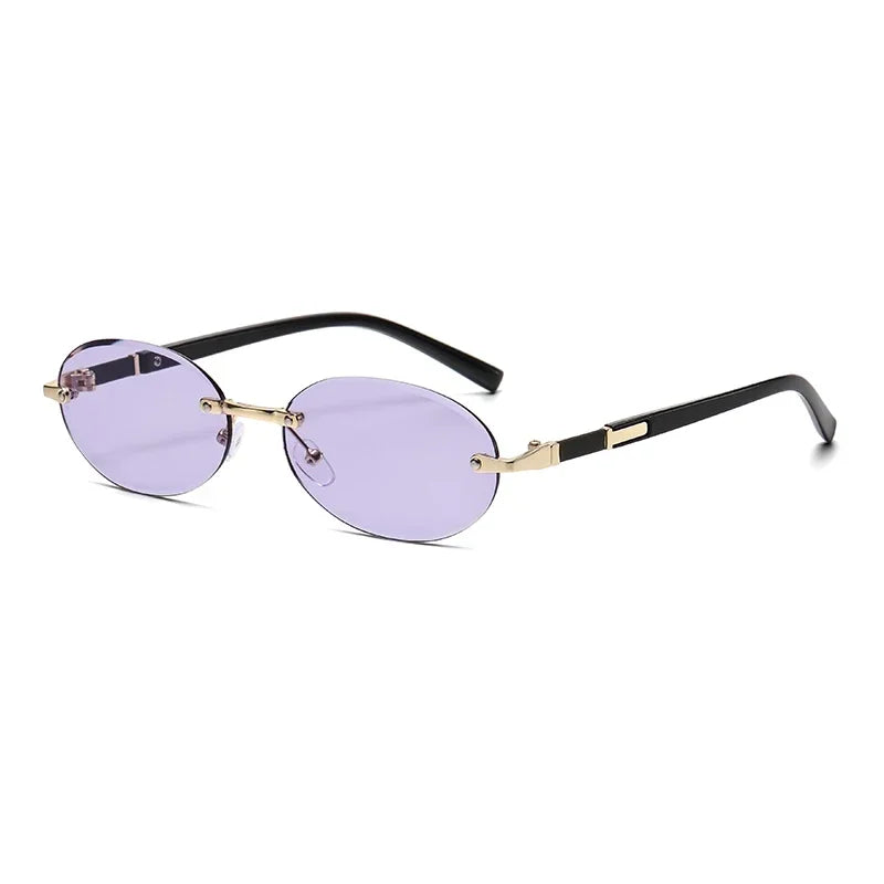 Popular Women Shades Oval Sun Glasses for Female Male Summer Glasses UV400 Rimless Sun Glasses Round Fashion Gafas De Sol Очки
