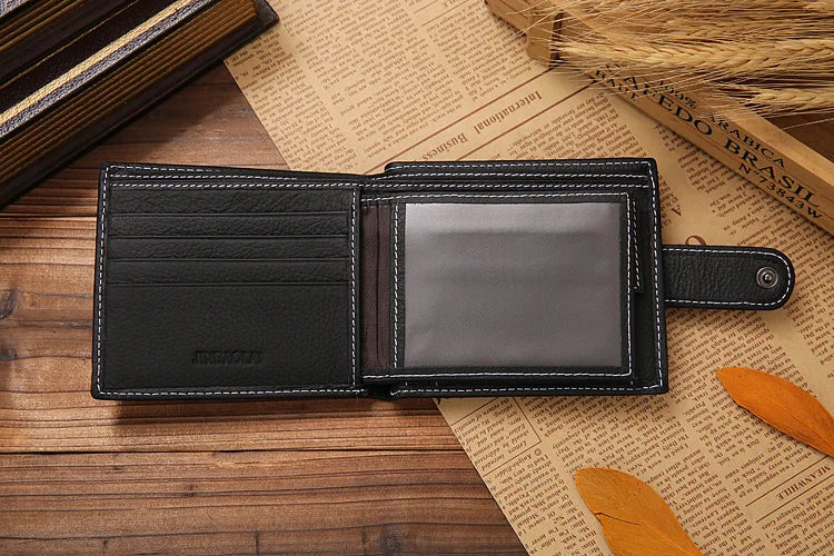 Genuine Leather Mens Wallet Premium Product Real Cowhide Wallets for Man Short Black Walet Portefeuille Homme Short Purses
