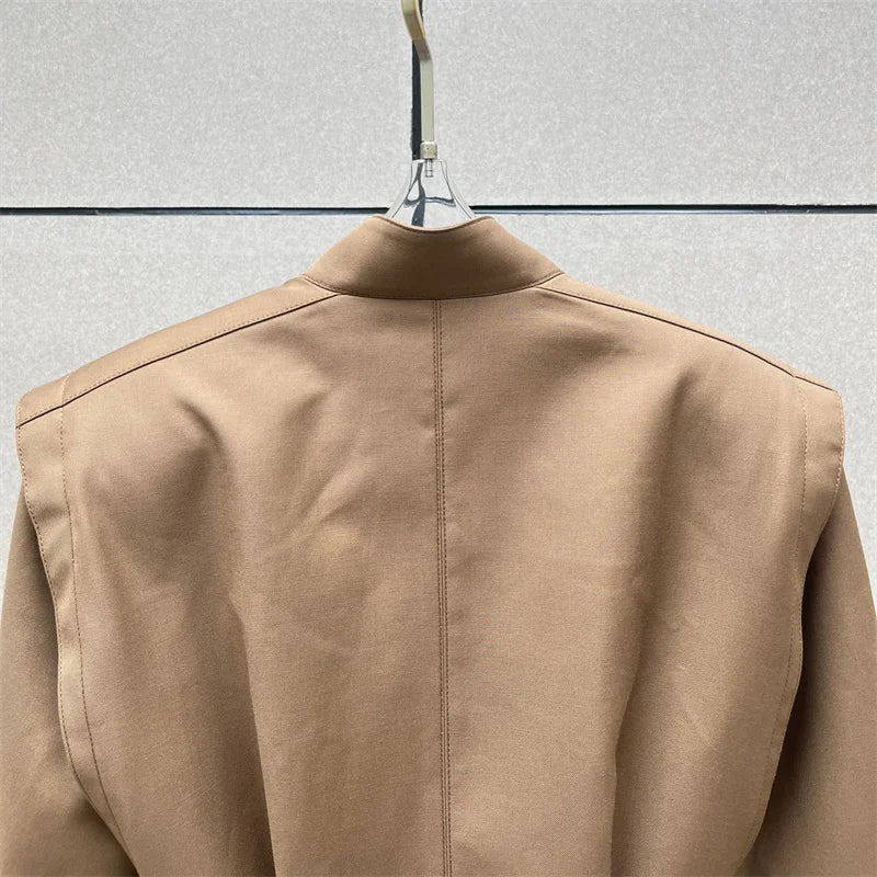 Women's jacket New asymmetrical stand up collar long sleeved top for winter 2025 waist cinching slim fit women's coat outerwears