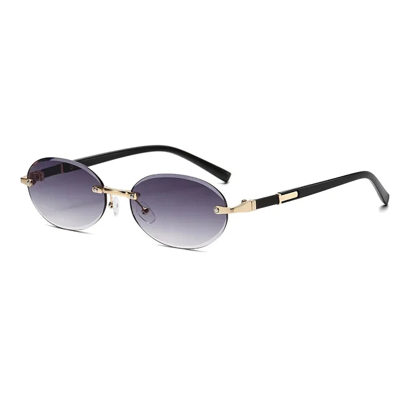 Popular Women Shades Oval Sun Glasses for Female Male Summer Glasses UV400 Rimless Sun Glasses Round Fashion Gafas De Sol Очки