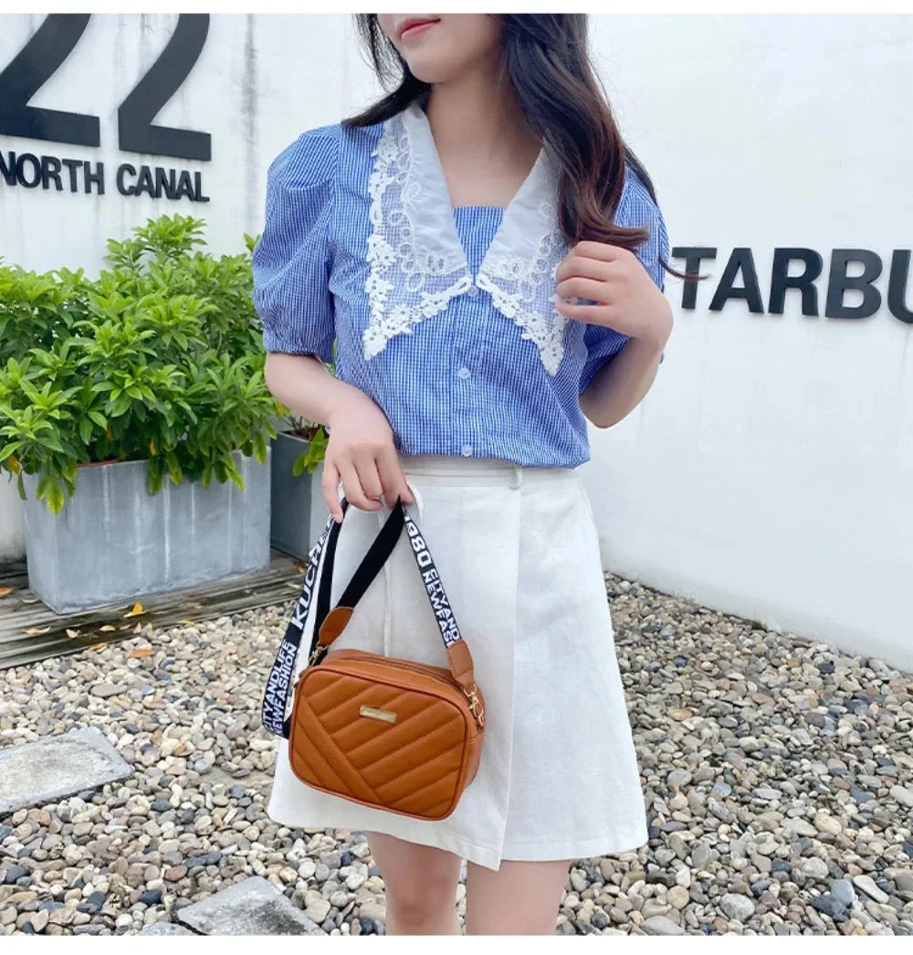 Shoulder Bag High Quality Women's PU Rolling Strip Camera Bag Shoulder Bag Mobile Phone Bag Casual Crossbody Bag