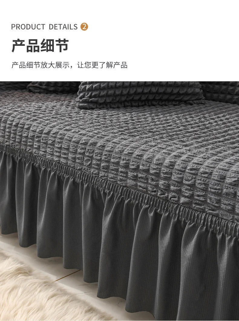 Sofa Cover for Living Room Thick Ruffled Seersucker Elastic L Shaped Corner Sofa Cover 1/2/3/4 Seater Cover for Sofa