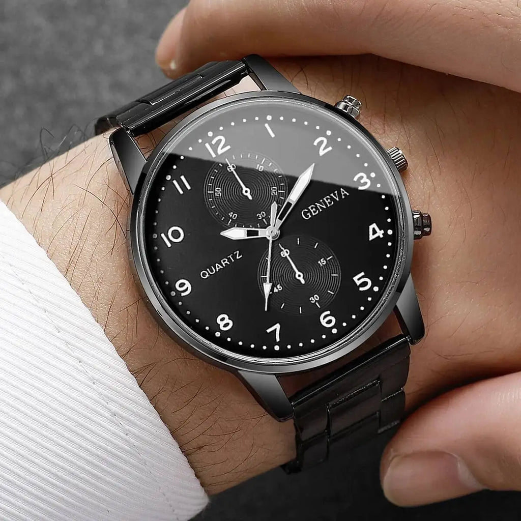 Mens Business Watches Fashion Quartz Wrist Watch for Man Black Clock Reloj Hombre（Without Box）