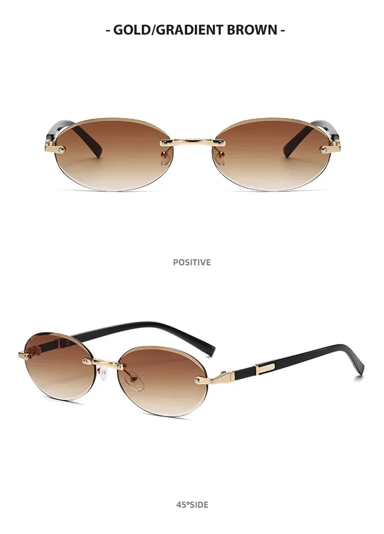 Popular Women Shades Oval Sun Glasses for Female Male Summer Glasses UV400 Rimless Sun Glasses Round Fashion Gafas De Sol Очки