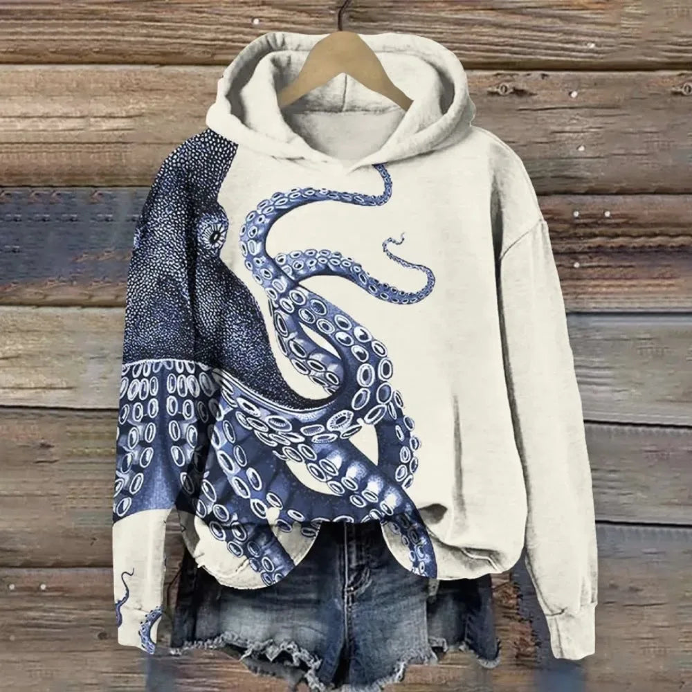 Hoodies Sweatshirts Printed Crewneck Blue Ocean Tentacles Casual Colors Outdoors Sports Harajuku Streetwear Women Men Clothing