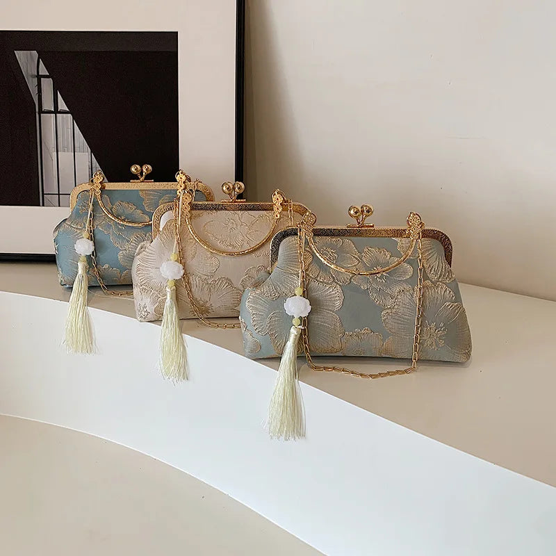 Chinese Style Embroidered Shoulder Bag Elegant Handbag Retro Small Square Bag Ancient Hanfu Cheongsam Crossbody Tote Bags
