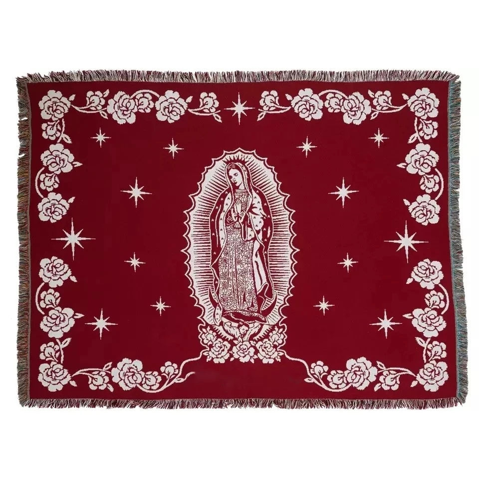 Maria Blanket The Virgin Mary Tapestry Office Air Conditioning Red Black Blankets Nap Blanket Living Room Sofa Ornaments