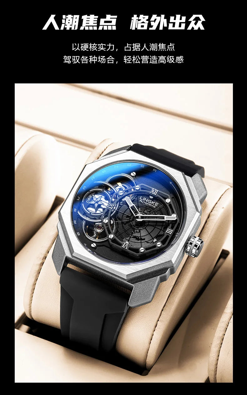 Mens Automatic Mechanical Watch for Man European American Business Leisure Wristwatches Silver Luminous Waterproof Men Watches