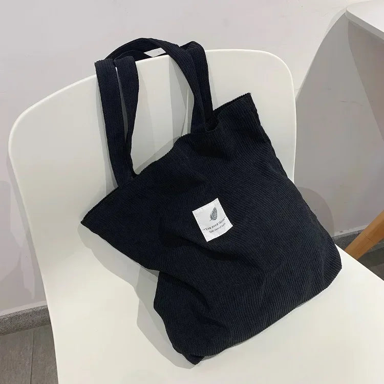 Corduroy Bag Handbags for Women Shoulder Bags Female Soft Solid Color Storage Reusable Girls Large Capacity Shopper Totes Bag