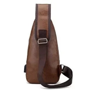 Men's Chest Bags Pack Business Messenger USB Charging Fashion PU Leather Waist Outdoor Casual Sports Brand Single Shoulder Bag