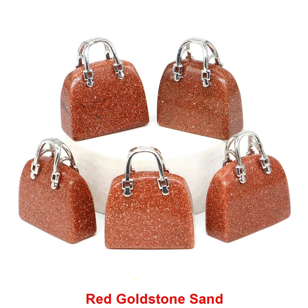 Handbag Shape Pendant Natural Crystal Stone Amethyst Quartz Healing Gems Fashion Bag Crafts for Jewelry Making DIY Necklace Gift