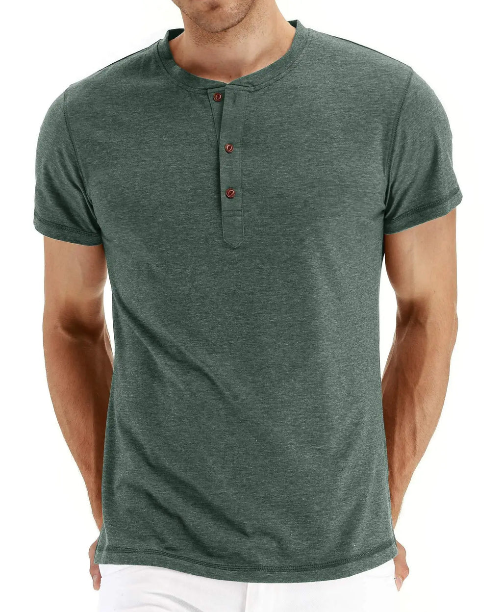 Summer Men T Shirt Short Sleeve Fashion Henley Collar Tshirt Solid Button Casual Men's Tshirts Cotton Tops Tees Mens Clothing
